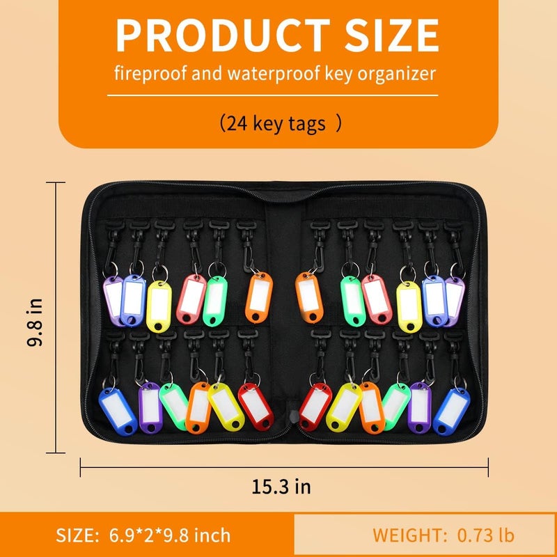 Sdstone Portable Zippered Key Organizer,Fireproof and Waterproof Key Binder with 24 Key Tags Key Case,Portable Manager, Landlord Zipper Key Storage for Real Estate Sales, Hotels - Image 2